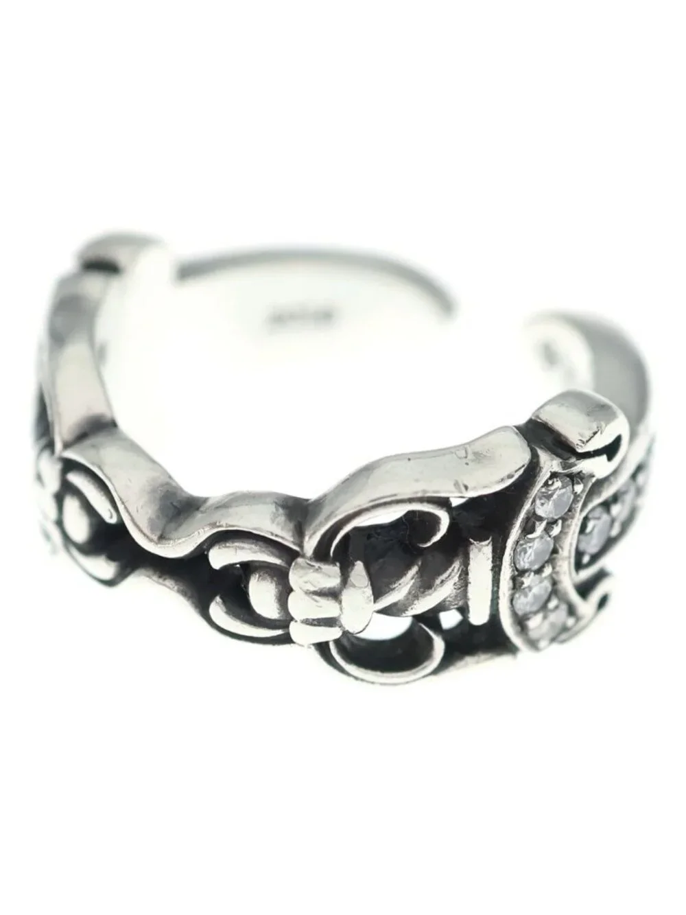 Chrome Hearts Dbl Dagger Open P D Double Pave Diamond Ring Silver